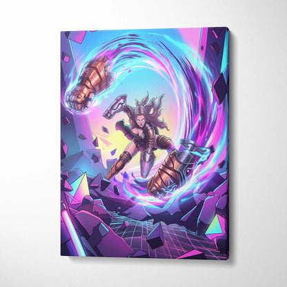 Vaporwave Neon Odyssey Canvas - Vaporwave Fantasy Neon Pink Blue Canvas Decor Retro Futurism