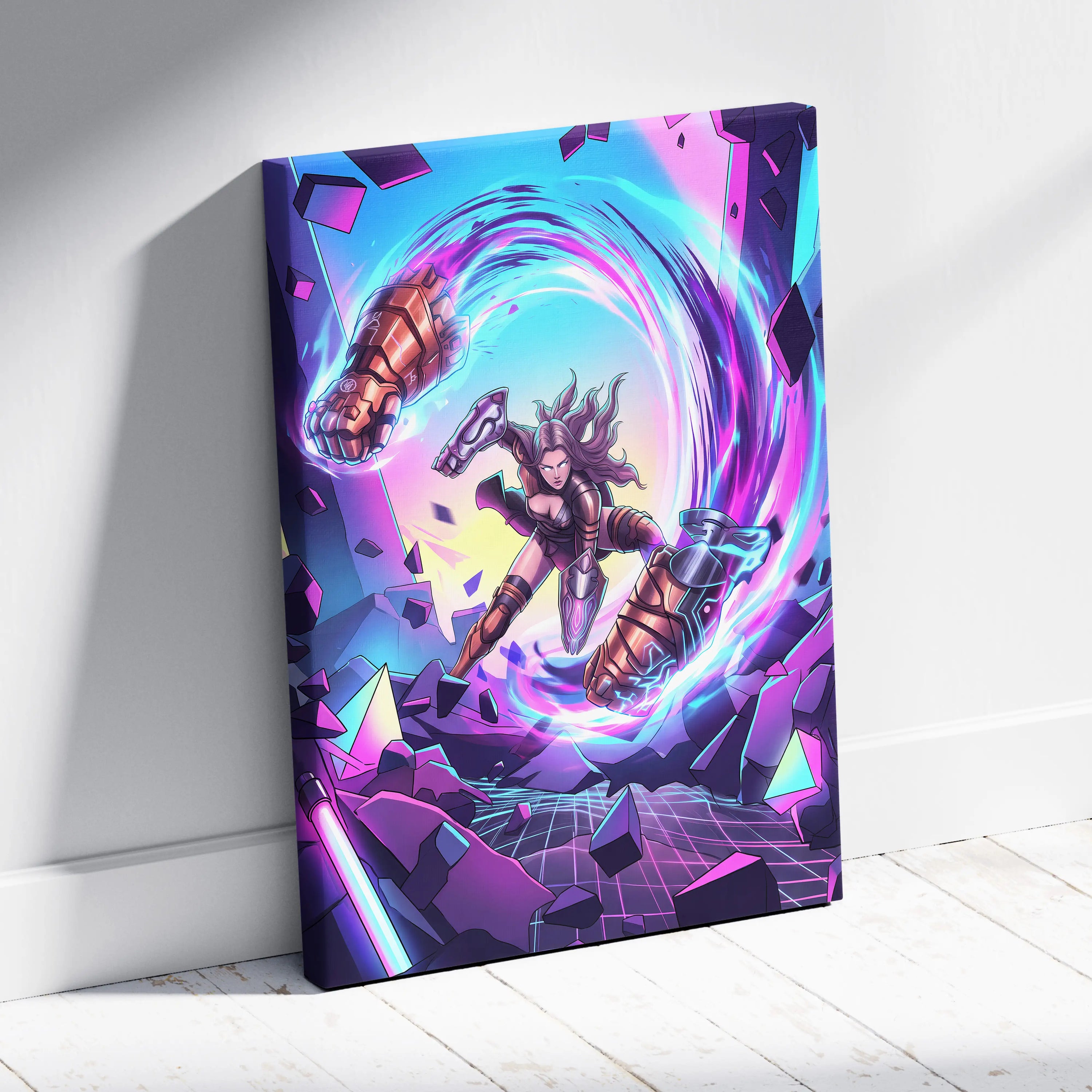 Vaporwave Neon Odyssey Canvas - Vaporwave Fantasy Neon Pink Blue Canvas Decor Retro Futurism