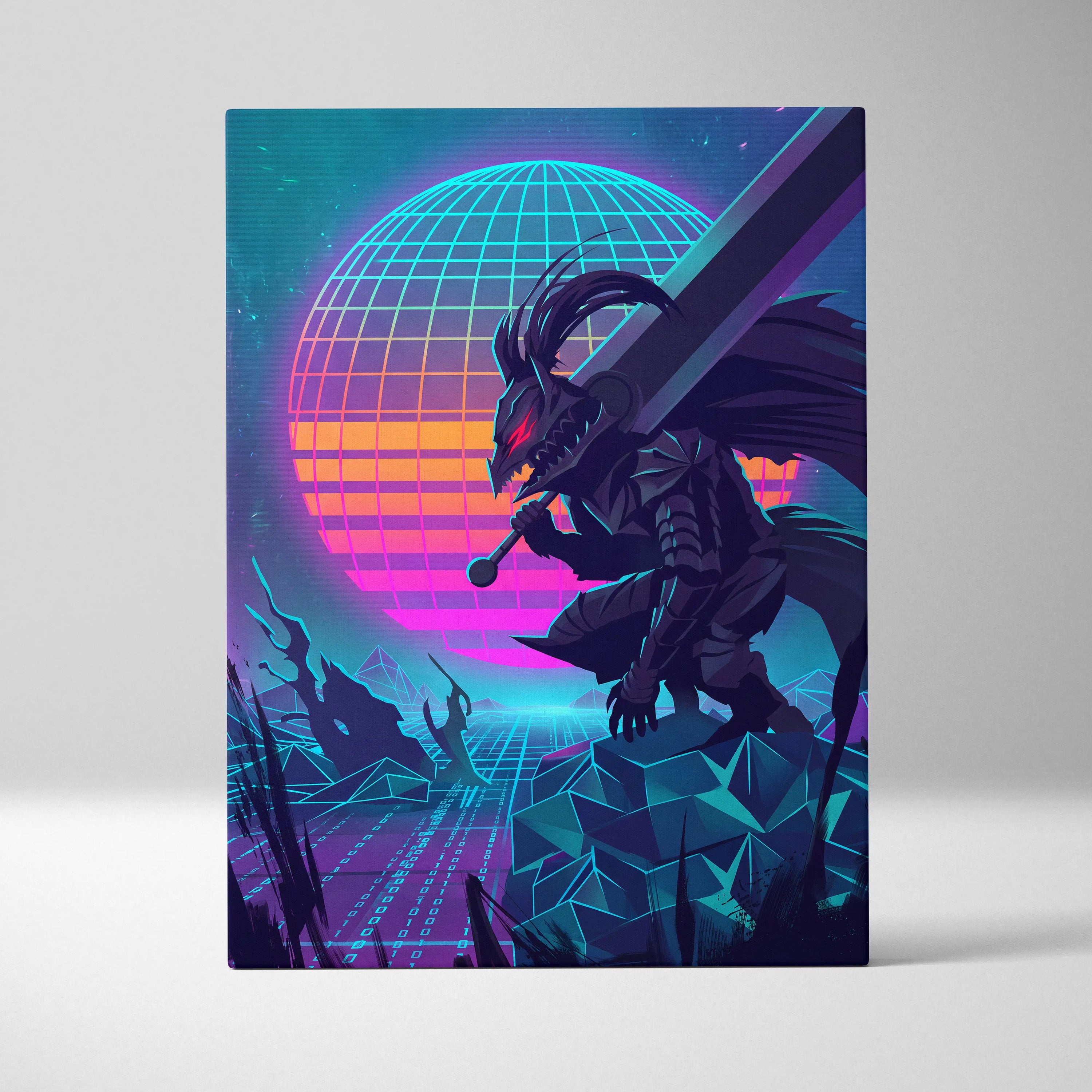 Neon Vaporwave Dragon Canvas - Dragon Neon Blues Pink Canvas Wall Art Vaporwave Mystical Neon Synthwave Canvas Print