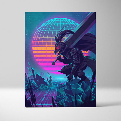 Neon Vaporwave Dragon Canvas - Dragon Neon Blues Pink Canvas Wall Art Vaporwave Mystical Neon Synthwave Canvas Print