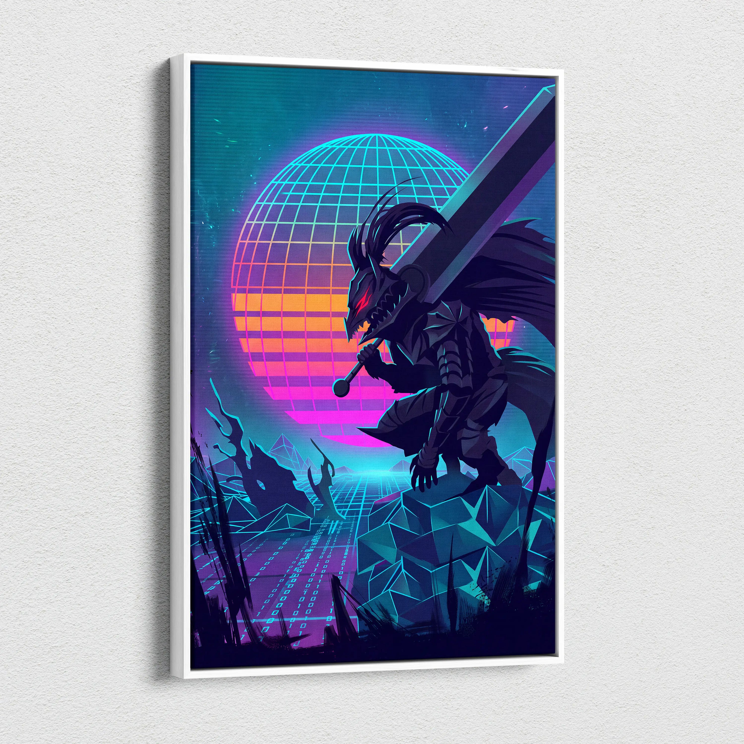 Neon Vaporwave Dragon Canvas - Dragon Neon Blues Pink Canvas Wall Art Vaporwave Mystical Neon Synthwave Canvas Print