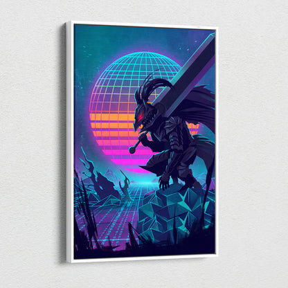 Neon Vaporwave Dragon Canvas - Dragon Neon Blues Pink Canvas Wall Art Vaporwave Mystical Neon Synthwave Canvas Print
