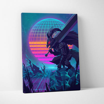 Neon Vaporwave Dragon Canvas - Dragon Neon Blues Pink Canvas Wall Art Vaporwave Mystical Neon Synthwave Canvas Print