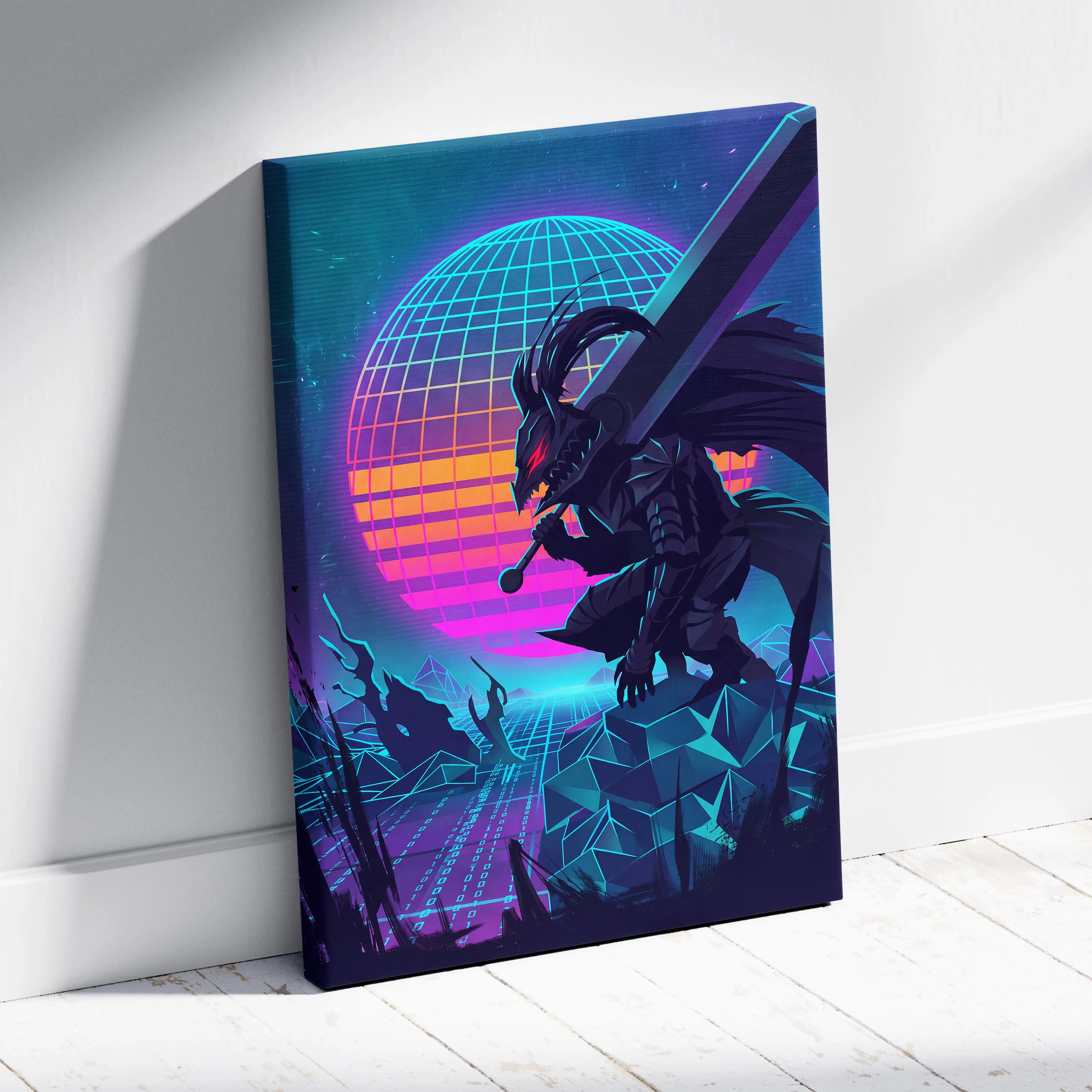 Neon Vaporwave Dragon Canvas - Dragon Neon Blues Pink Canvas Wall Art Vaporwave Mystical Neon Synthwave Canvas Print