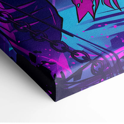 Neon Dragon Vaporwave Canvas - Neon Dragon Purple Blue Pink Cyan Living Room Vaporwave Dreamy Mood Cyberpunk Canvas