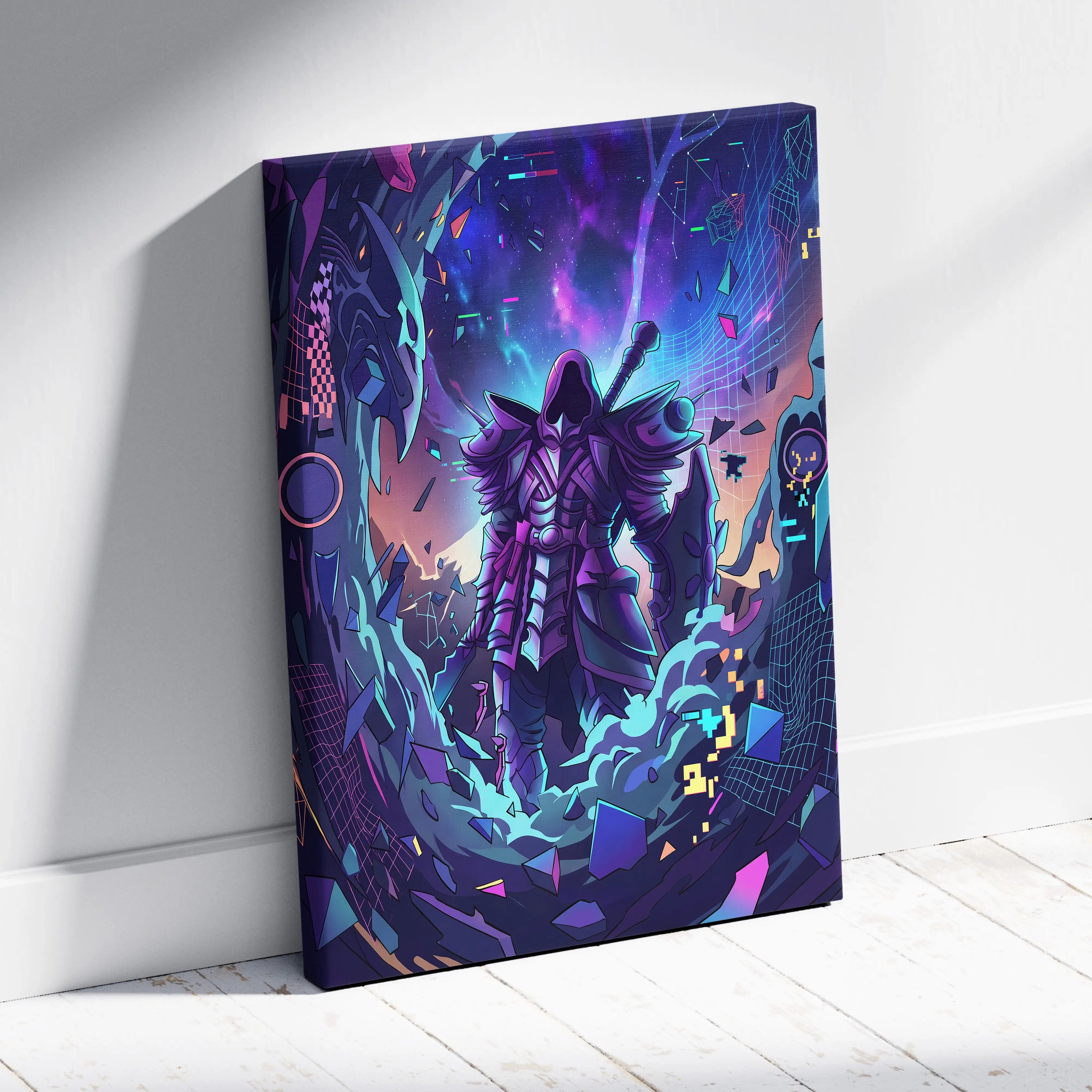 Vaporwave Neon Fantasy Canvas - Vaporwave Fantasy Neon Purple Pink Cyan Living Room Modern Dreamy Mood Wall Art Canvas