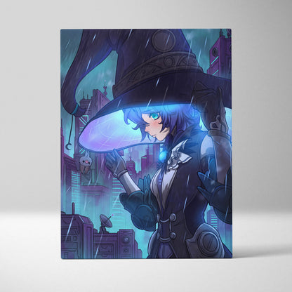 Neon Vaporwave Dream Portrait - Girl Neon Blues Purple, Bedroom Decor, Vaporwave Dream Mood, Retro Futurism Canvas