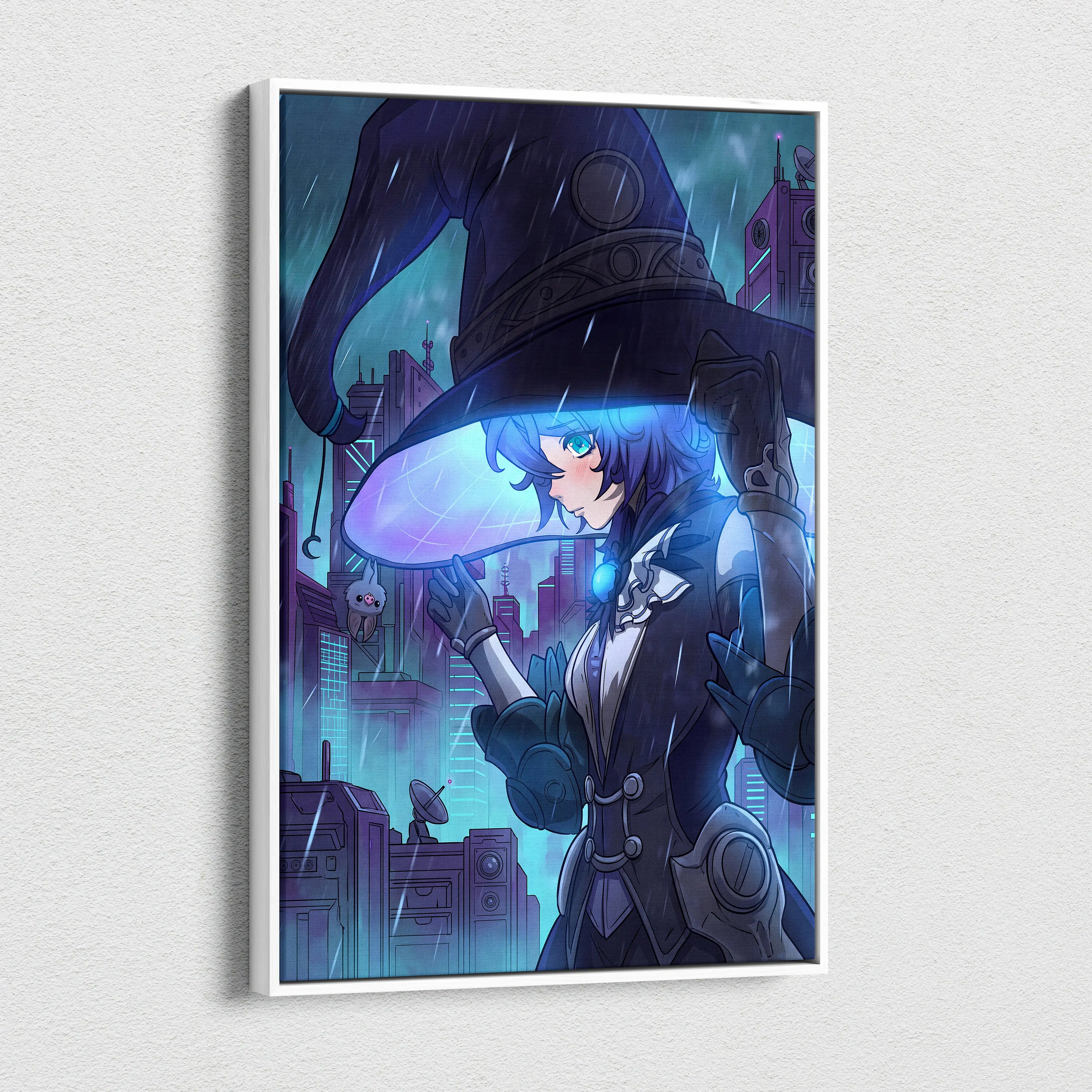 Neon Vaporwave Dream Portrait - Girl Neon Blues Purple, Bedroom Decor, Vaporwave Dream Mood, Retro Futurism Canvas