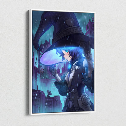 Neon Vaporwave Dream Portrait - Girl Neon Blues Purple, Bedroom Decor, Vaporwave Dream Mood, Retro Futurism Canvas