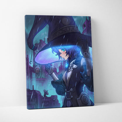 Neon Vaporwave Dream Portrait - Girl Neon Blues Purple, Bedroom Decor, Vaporwave Dream Mood, Retro Futurism Canvas