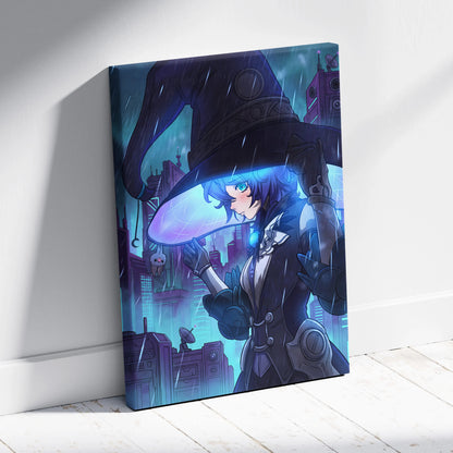 Neon Vaporwave Dream Portrait - Girl Neon Blues Purple, Bedroom Decor, Vaporwave Dream Mood, Retro Futurism Canvas