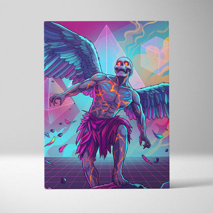 Vaporwave Neon Mirage Canvas - Winged Skeleton Neon Colors For Living Room Vaporwave Moody Surreal Canvas