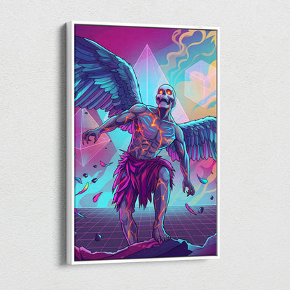 Vaporwave Neon Mirage Canvas - Winged Skeleton Neon Colors For Living Room Vaporwave Moody Surreal Canvas