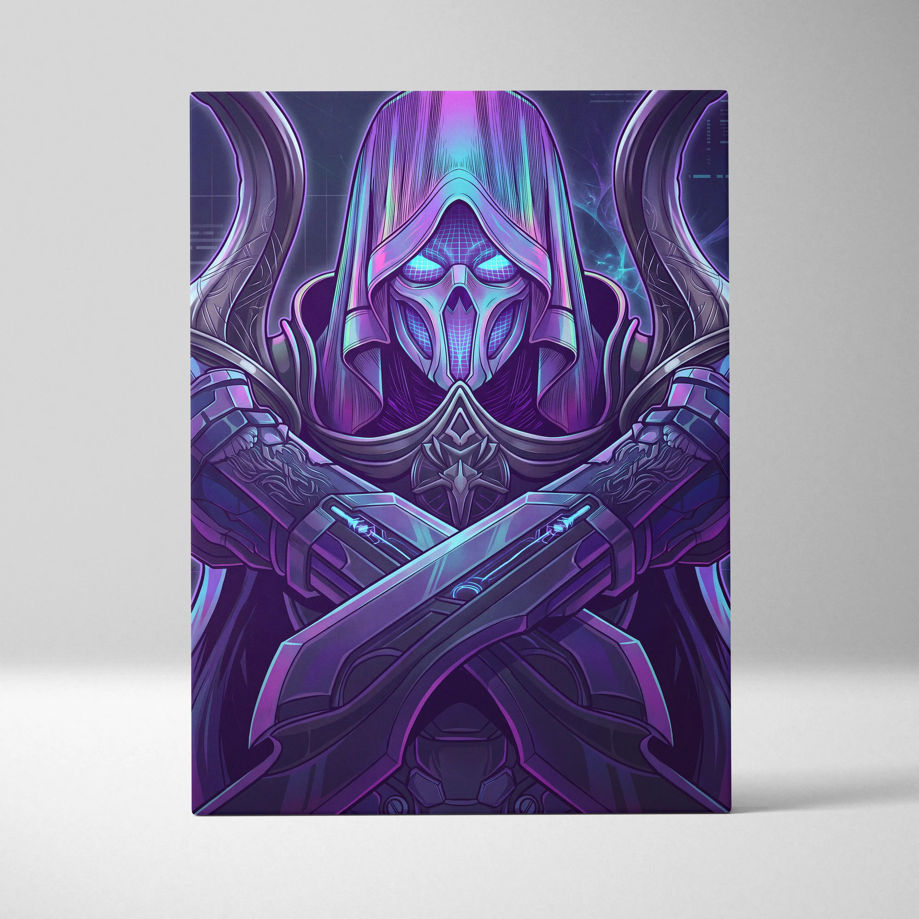 Vaporwave Neon Mystic Canvas - Vaporwave Fantasy Portrait Neon Purple Cyan For Living Room Mystic Neon Mood Cyberpunk