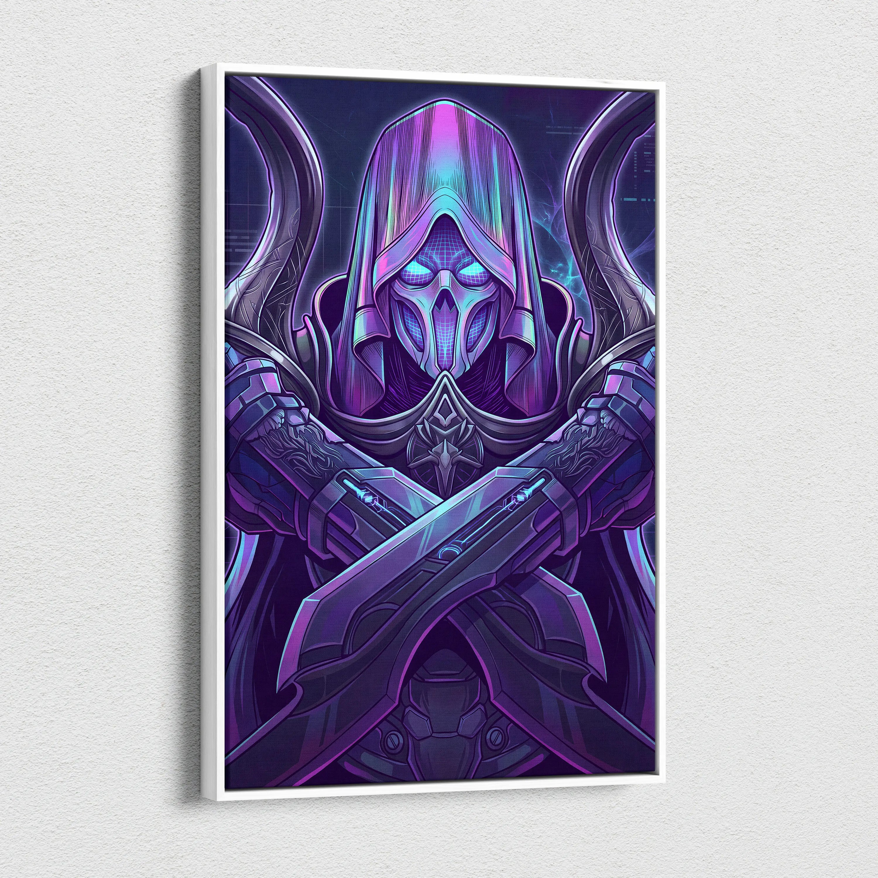 Vaporwave Neon Mystic Canvas - Vaporwave Fantasy Portrait Neon Purple Cyan For Living Room Mystic Neon Mood Cyberpunk