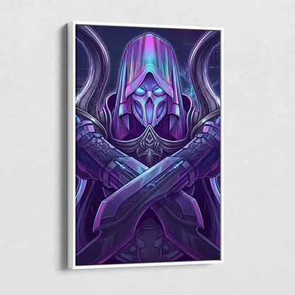 Vaporwave Neon Mystic Canvas - Vaporwave Fantasy Portrait Neon Purple Cyan For Living Room Mystic Neon Mood Cyberpunk
