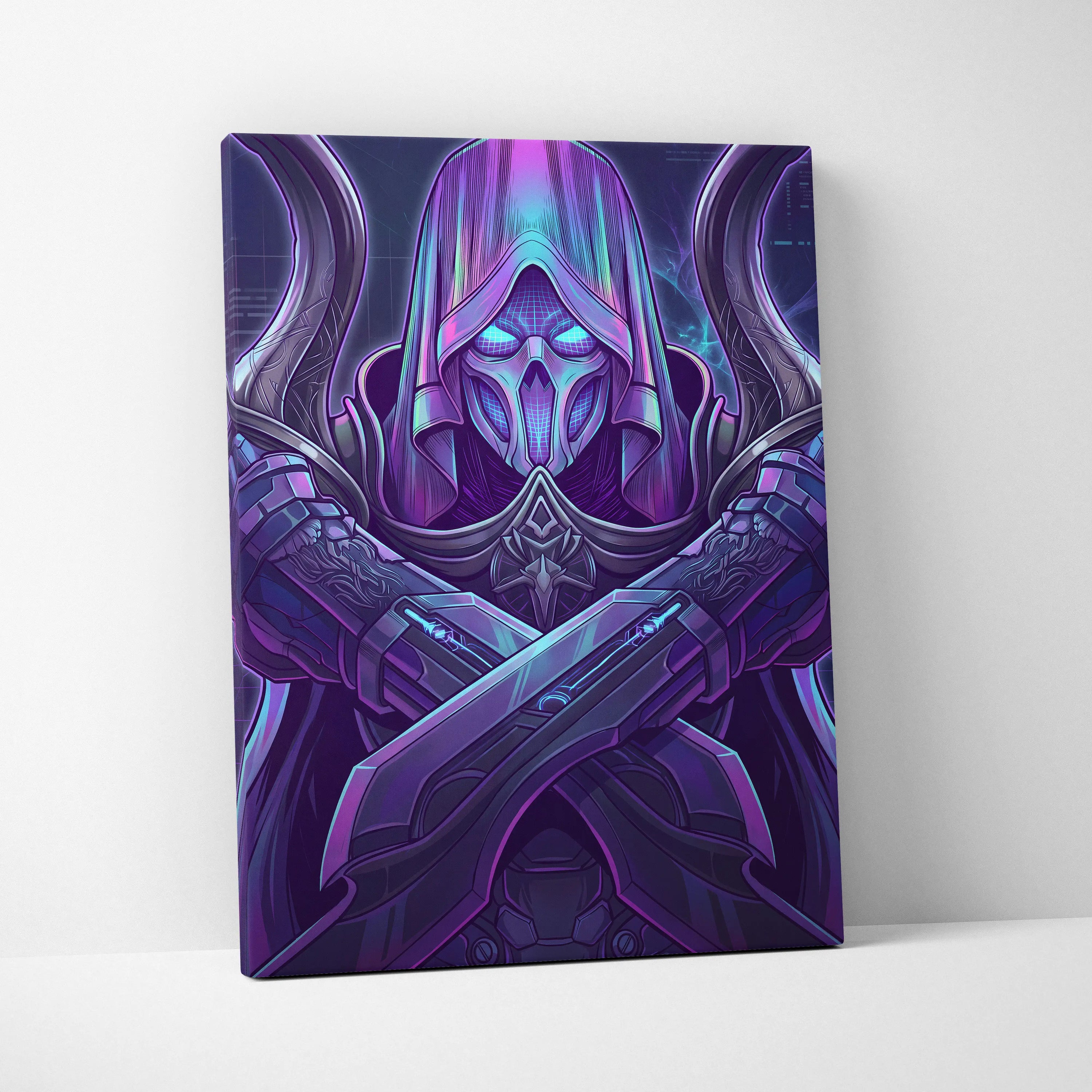 Vaporwave Neon Mystic Canvas - Vaporwave Fantasy Portrait Neon Purple Cyan For Living Room Mystic Neon Mood Cyberpunk