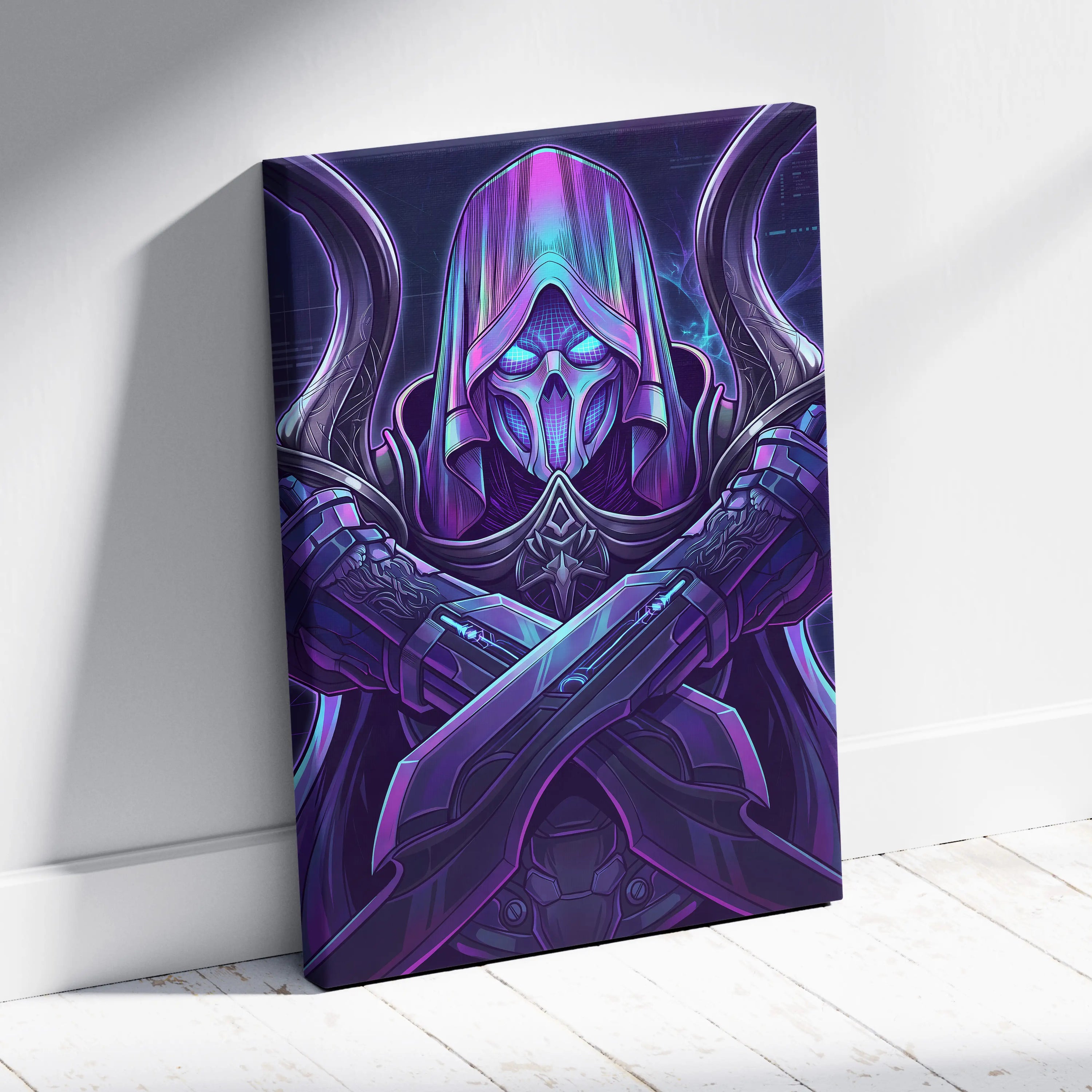 Vaporwave Neon Mystic Canvas - Vaporwave Fantasy Portrait Neon Purple Cyan For Living Room Mystic Neon Mood Cyberpunk