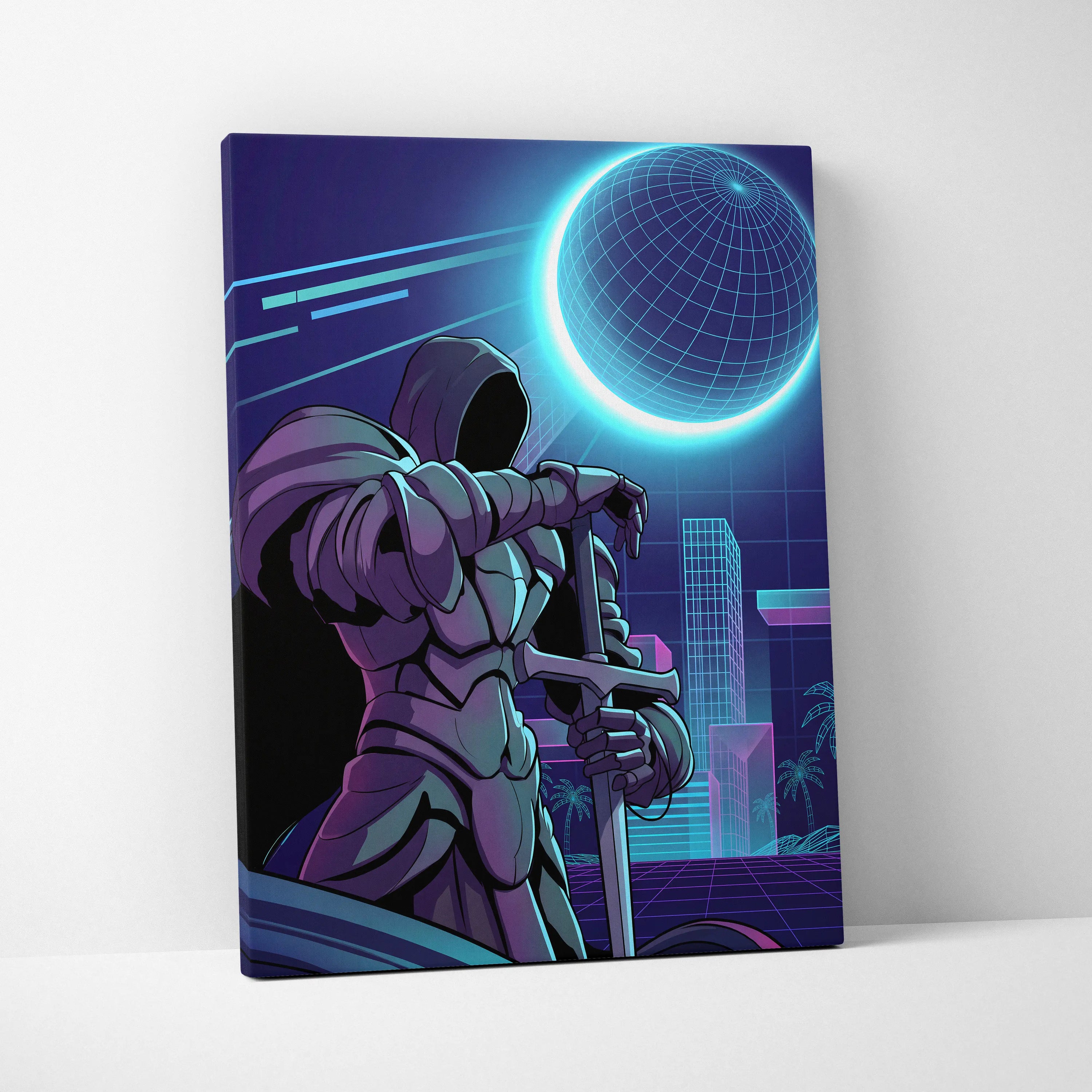 Vaporwave Neon Odyssey Canvas - Vaporwave Canvas Neon Blue Pink Living Room Futurism Moody Cyberpunk Canvas
