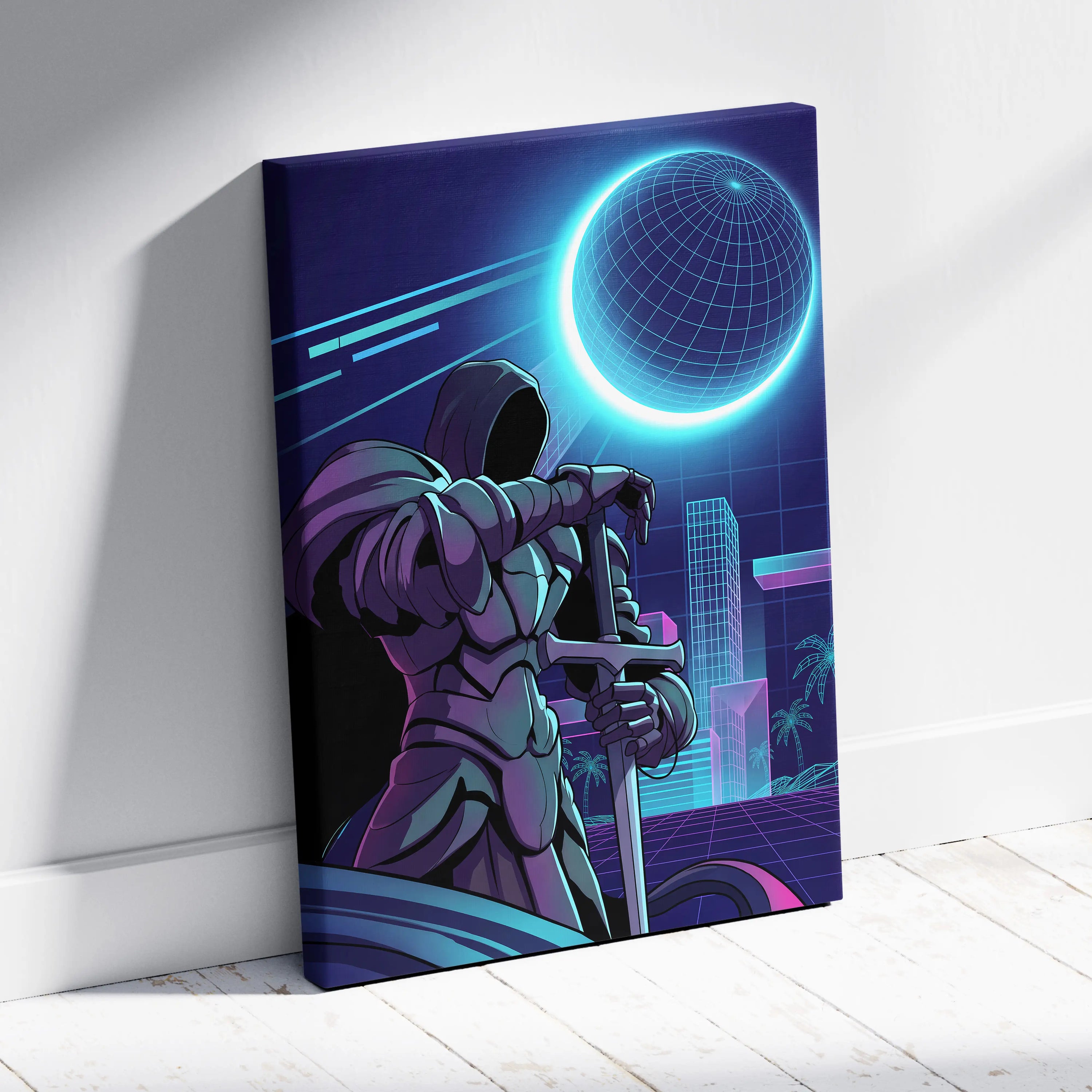 Vaporwave Neon Odyssey Canvas - Vaporwave Canvas Neon Blue Pink Living Room Futurism Moody Cyberpunk Canvas