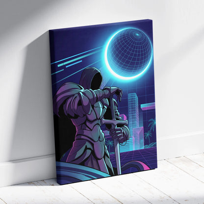 Vaporwave Neon Odyssey Canvas - Vaporwave Canvas Neon Blue Pink Living Room Futurism Moody Cyberpunk Canvas