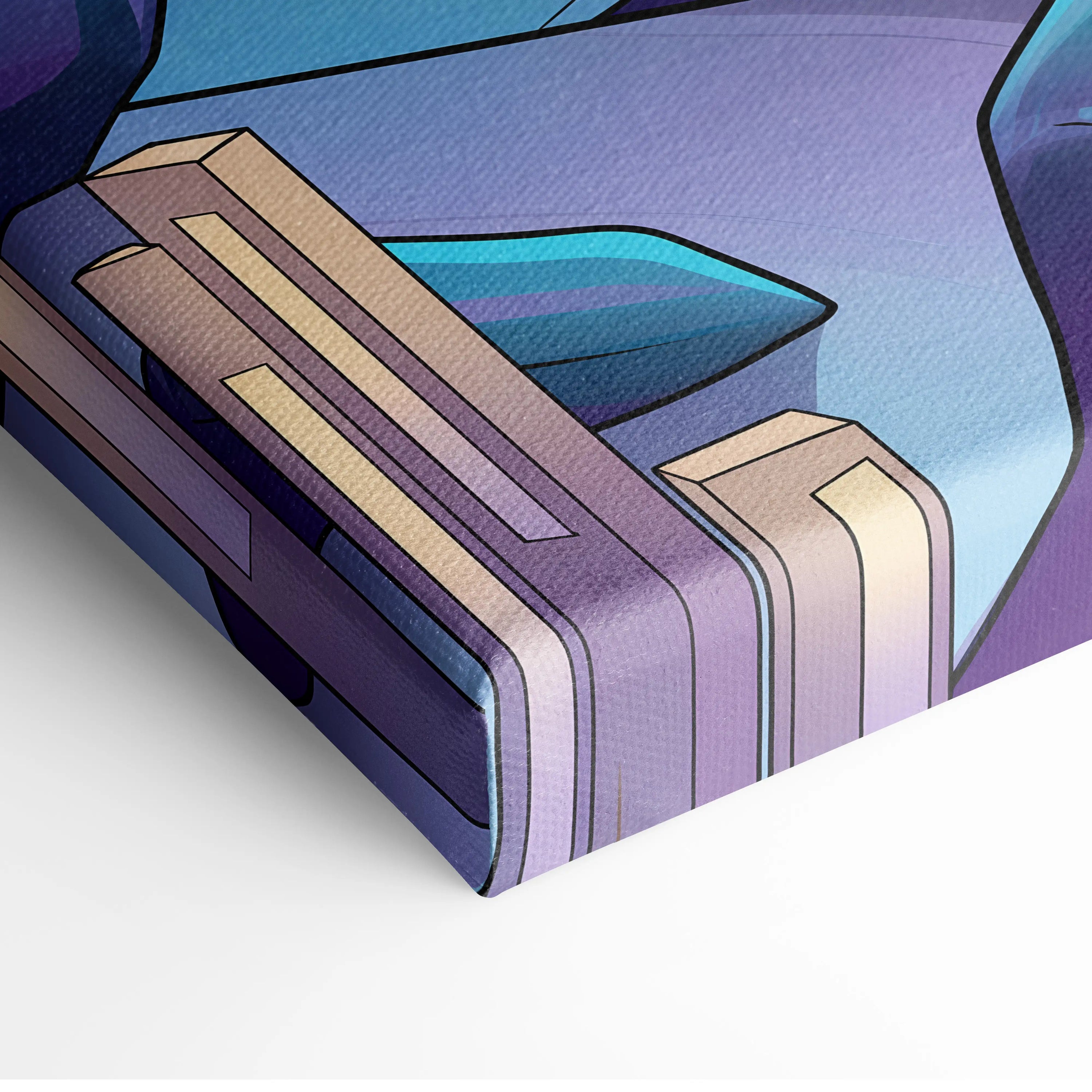 Vaporwave Neon Warrior Canvas - Vaporwave Neon Warrior Purple Cyan Living Room Decor Moody Neon Grid Canvas