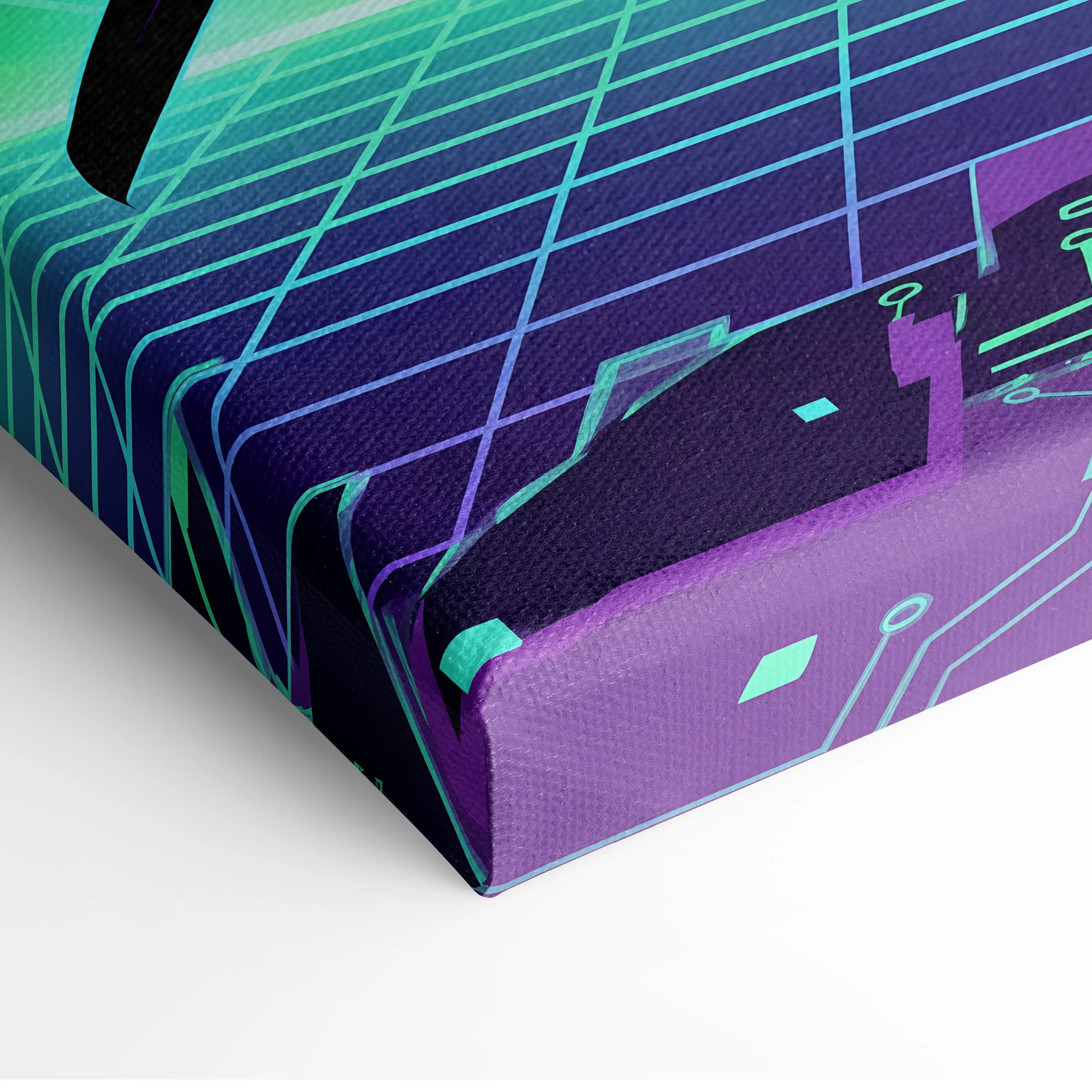 Neon Vaporwave Nightscape Canvas - Snowboarder Pink Turquoise Living Room Vaporwave Dreamy Retro-Futurist Wall Art Canvas