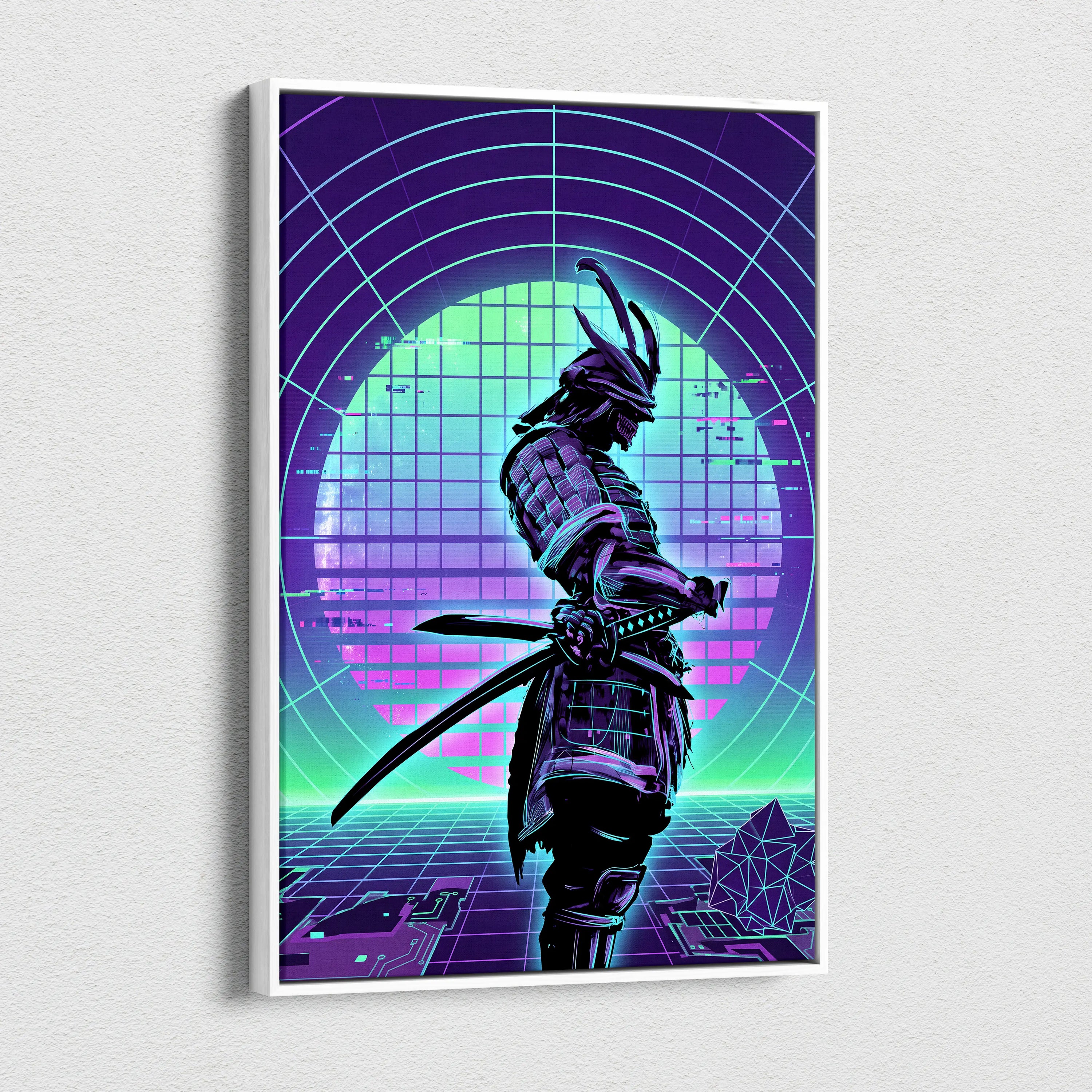 Neon Vaporwave Nightscape Canvas - Snowboarder Pink Turquoise Living Room Vaporwave Dreamy Retro-Futurist Wall Art Canvas