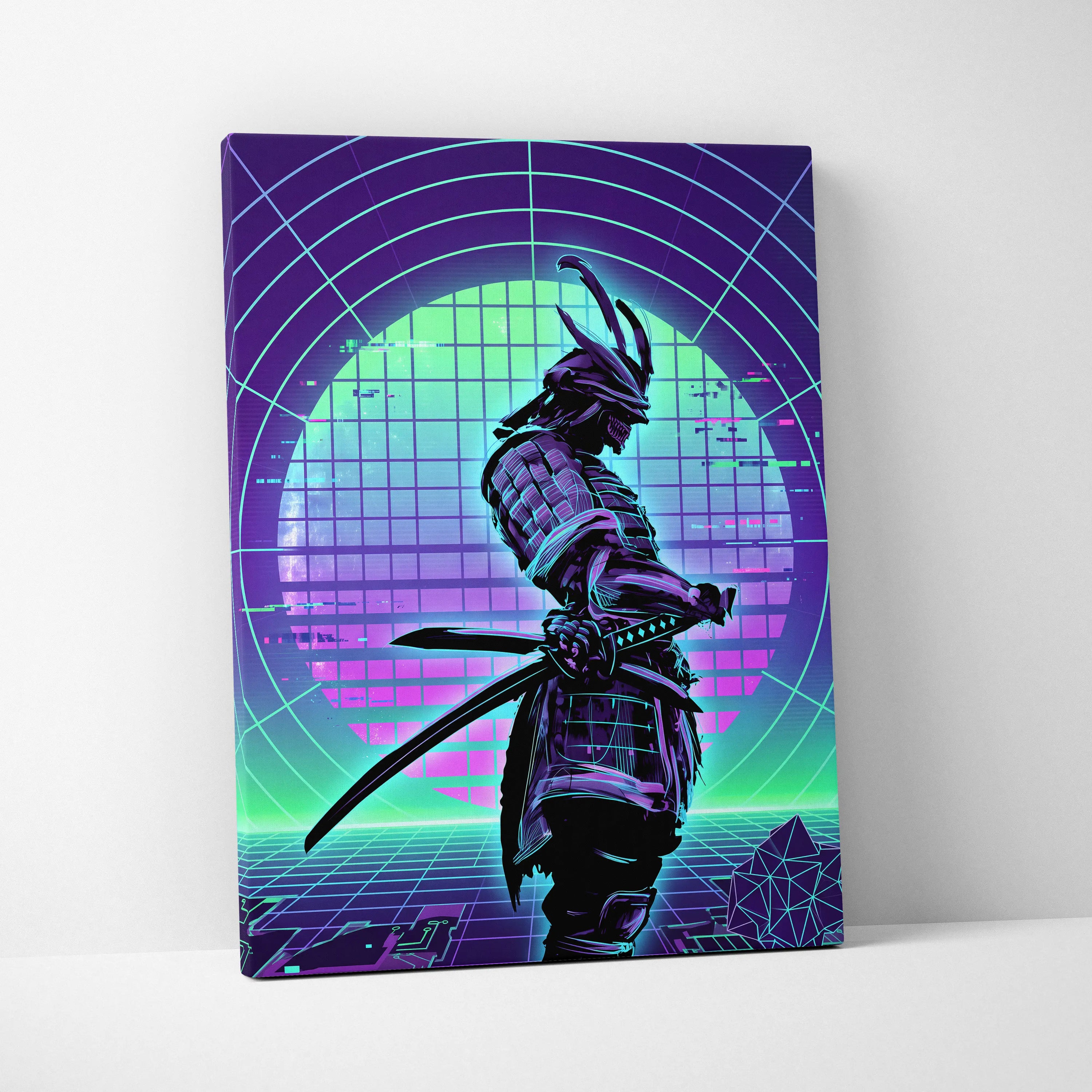 Neon Vaporwave Nightscape Canvas - Snowboarder Pink Turquoise Living Room Vaporwave Dreamy Retro-Futurist Wall Art Canvas