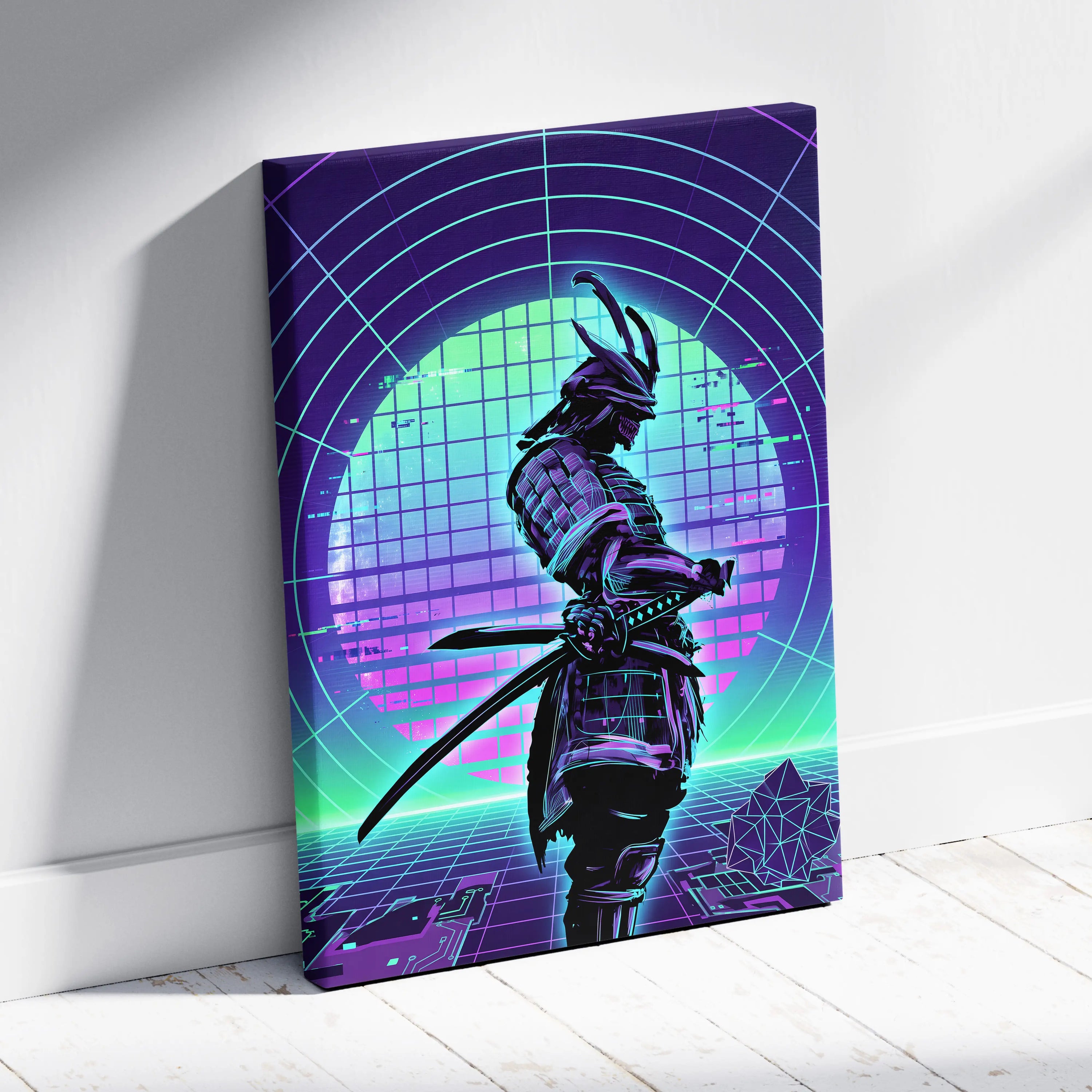 Neon Vaporwave Nightscape Canvas - Snowboarder Pink Turquoise Living Room Vaporwave Dreamy Retro-Futurist Wall Art Canvas