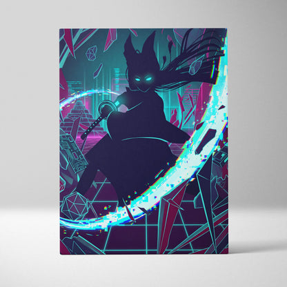 Vaporwave Neon Noir Canvas - Vaporwave Silhouette Neon Teal Magenta Living Room Retrofuture Neon Glitch Poster Canvas