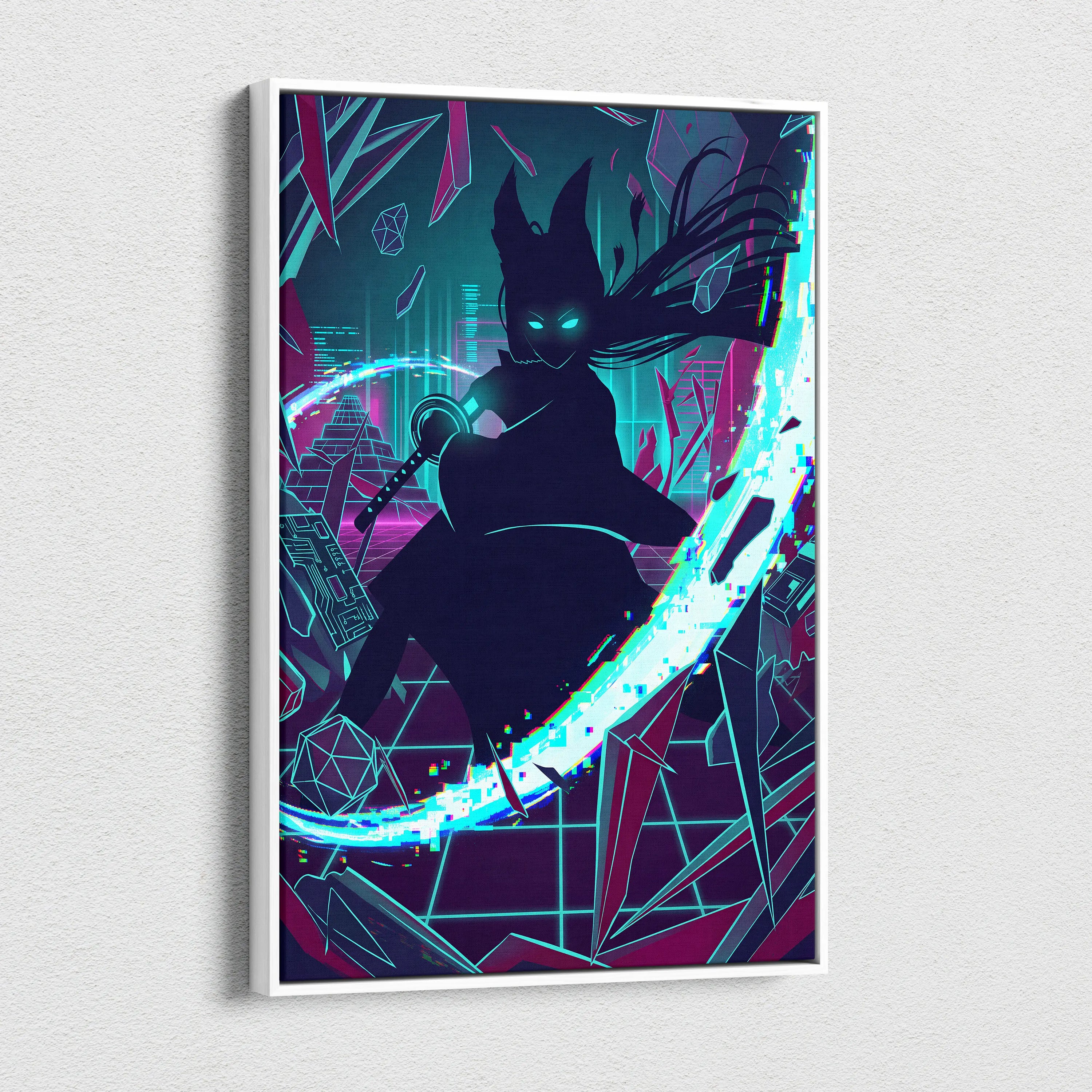 Vaporwave Neon Noir Canvas - Vaporwave Silhouette Neon Teal Magenta Living Room Retrofuture Neon Glitch Poster Canvas