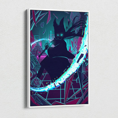 Vaporwave Neon Noir Canvas - Vaporwave Silhouette Neon Teal Magenta Living Room Retrofuture Neon Glitch Poster Canvas