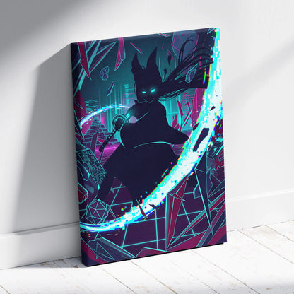 Vaporwave Neon Noir Canvas - Vaporwave Silhouette Neon Teal Magenta Living Room Retrofuture Neon Glitch Poster Canvas