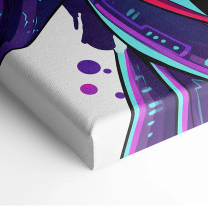 Vaporwave Neon Fox Portrait Canvas - Fox Portrait, Purple Neon, Living Room, Vaporwave Mood Dreamy; Arcade Art Canvas
