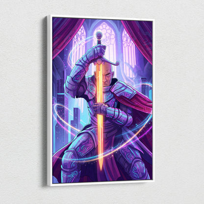 Vaporwave Knight Neon Canvas - Knight Neon Purple Pink Blue Living Room Vaporwave Art Moody Retro-Futurism Neon Aesthetic Canvas Print