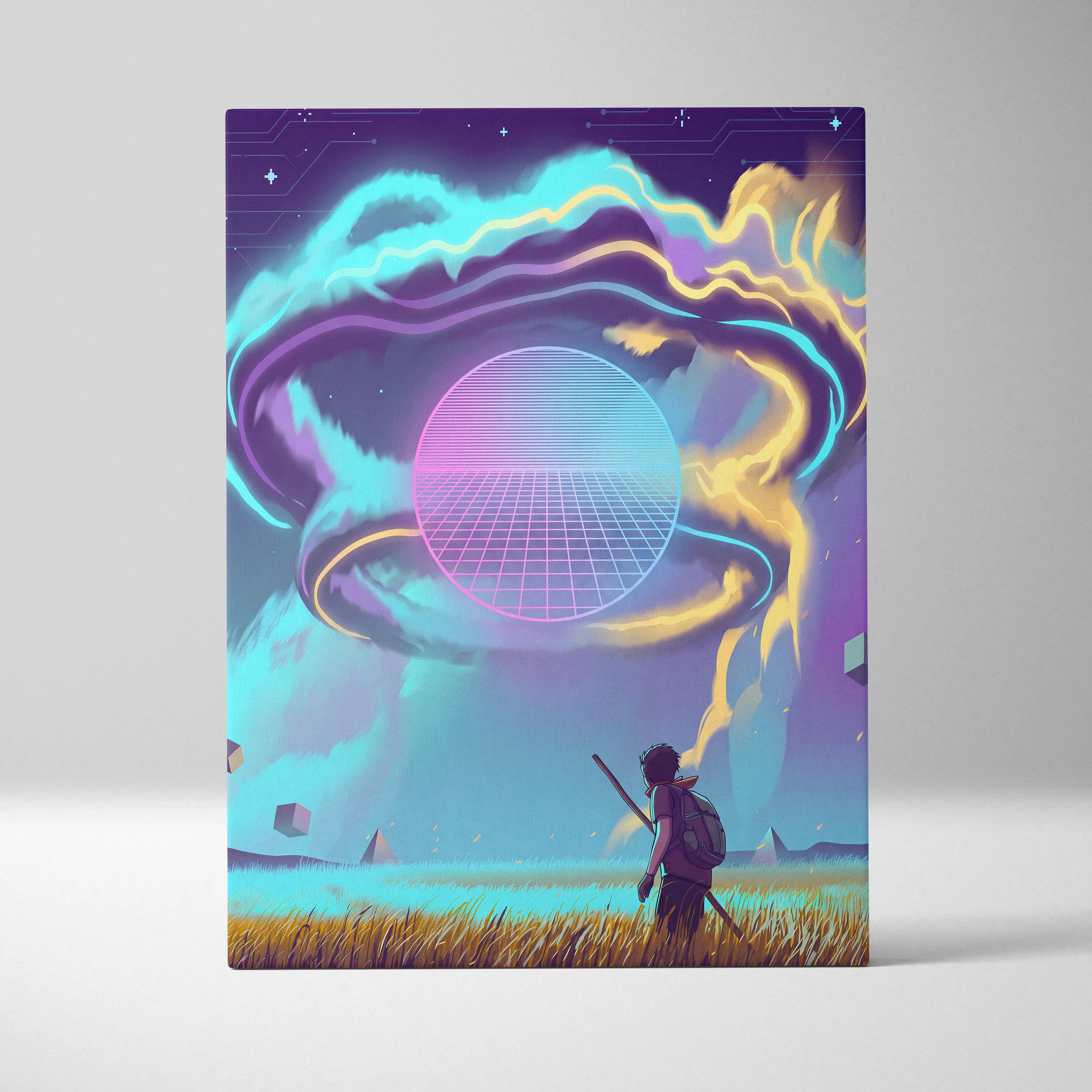 Vaporwave Dreamscape Neon Canvas - Vaporwave Dreamscape Neon Blues Living Room Futurist Dreamy Ethereal Mood Wall Canvas