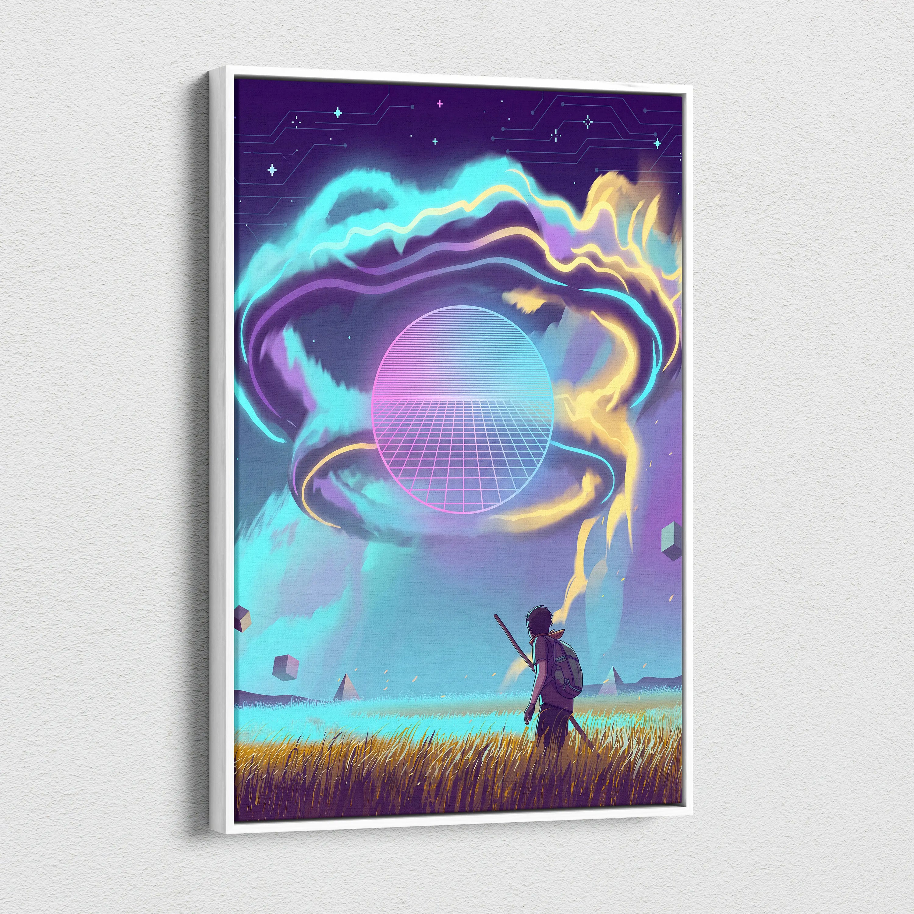 Vaporwave Dreamscape Neon Canvas - Vaporwave Dreamscape Neon Blues Living Room Futurist Dreamy Ethereal Mood Wall Canvas
