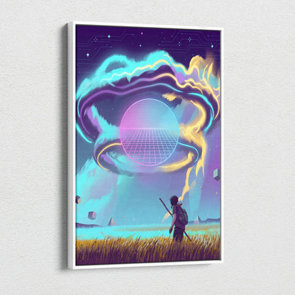 Vaporwave Dreamscape Neon Canvas - Vaporwave Dreamscape Neon Blues Living Room Futurist Dreamy Ethereal Mood Wall Canvas