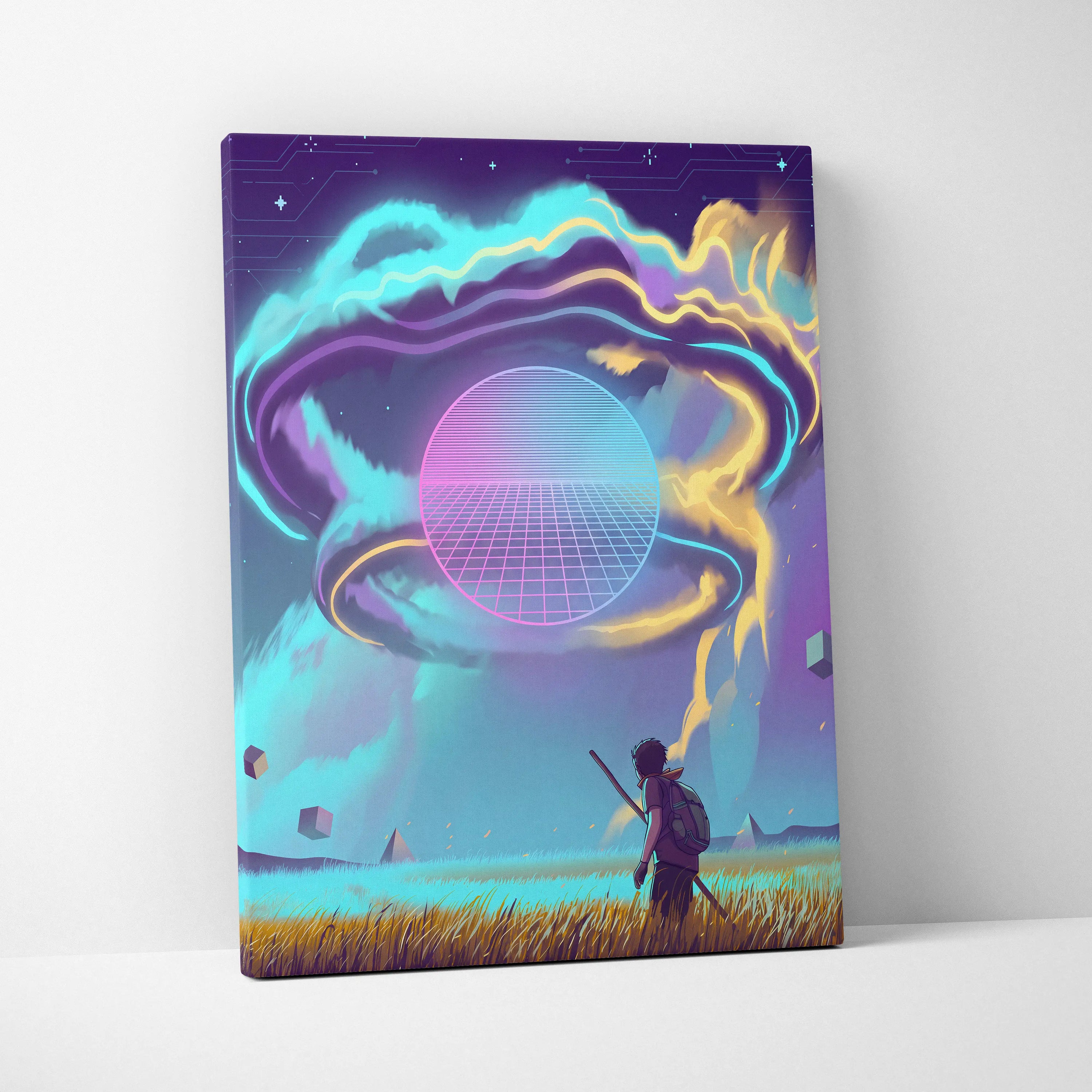 Vaporwave Dreamscape Neon Canvas - Vaporwave Dreamscape Neon Blues Living Room Futurist Dreamy Ethereal Mood Wall Canvas