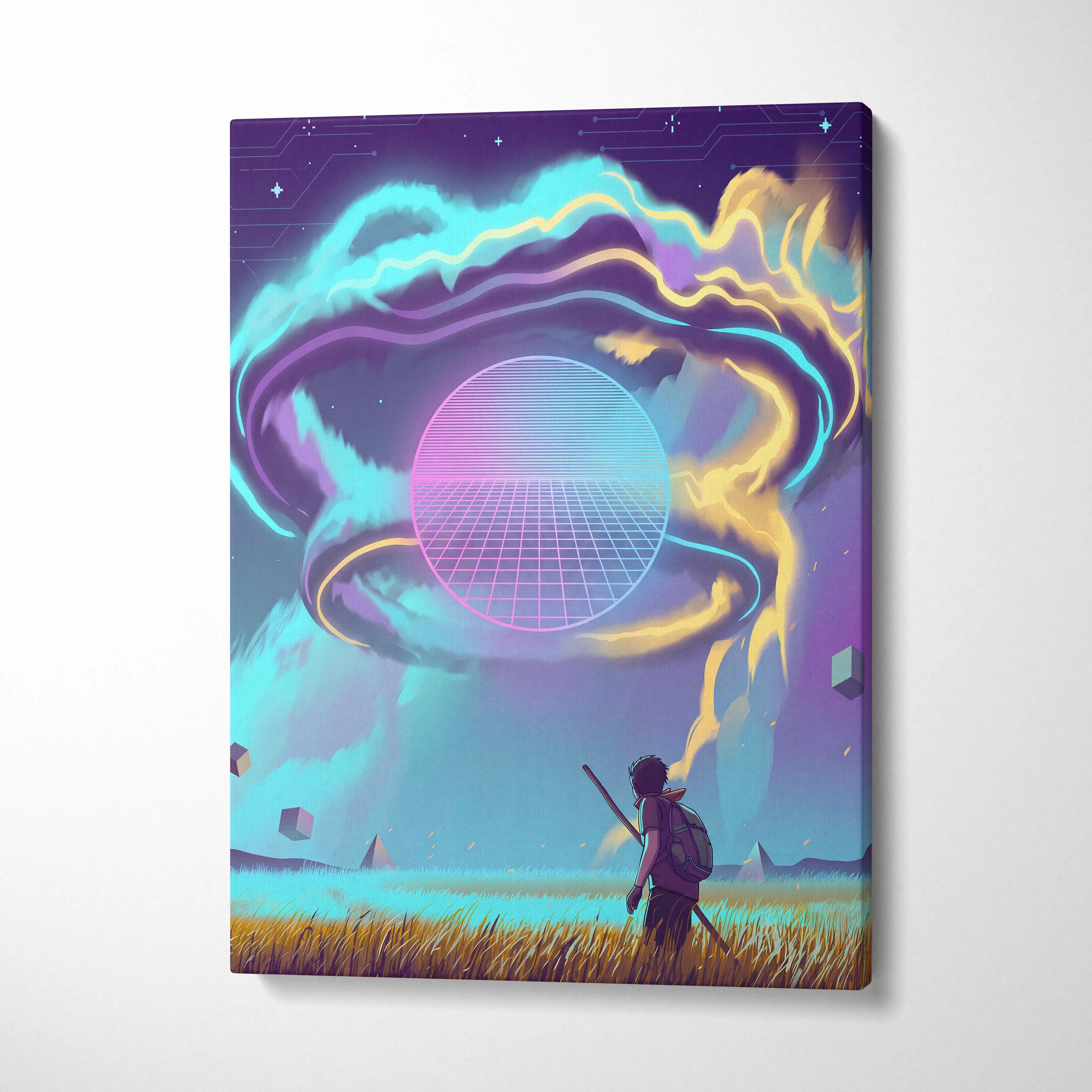 Vaporwave Dreamscape Neon Canvas - Vaporwave Dreamscape Neon Blues Living Room Futurist Dreamy Ethereal Mood Wall Canvas