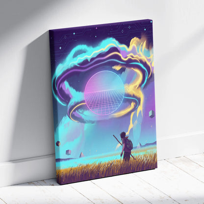 Vaporwave Dreamscape Neon Canvas - Vaporwave Dreamscape Neon Blues Living Room Futurist Dreamy Ethereal Mood Wall Canvas