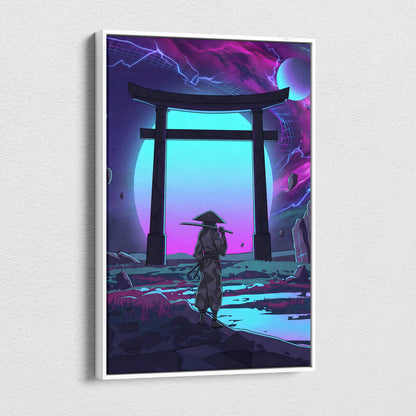 Vaporwave Torii Neon Dream - Torii Gate Neon Purple Blue Living Room Vaporwave Art Mood Dreamy Surreal Retro Futurism Wall Art Canvas Museum
