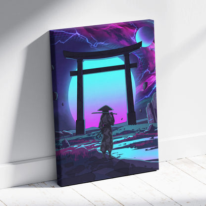 Vaporwave Torii Neon Dream - Torii Gate Neon Purple Blue Living Room Vaporwave Art Mood Dreamy Surreal Retro Futurism Wall Art Canvas Museum
