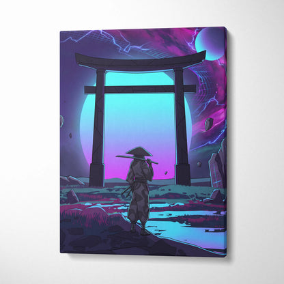Vaporwave Torii Neon Dream - Torii Gate Neon Purple Blue Living Room Vaporwave Art Mood Dreamy Surreal Retro Futurism Wall Art Canvas Museum