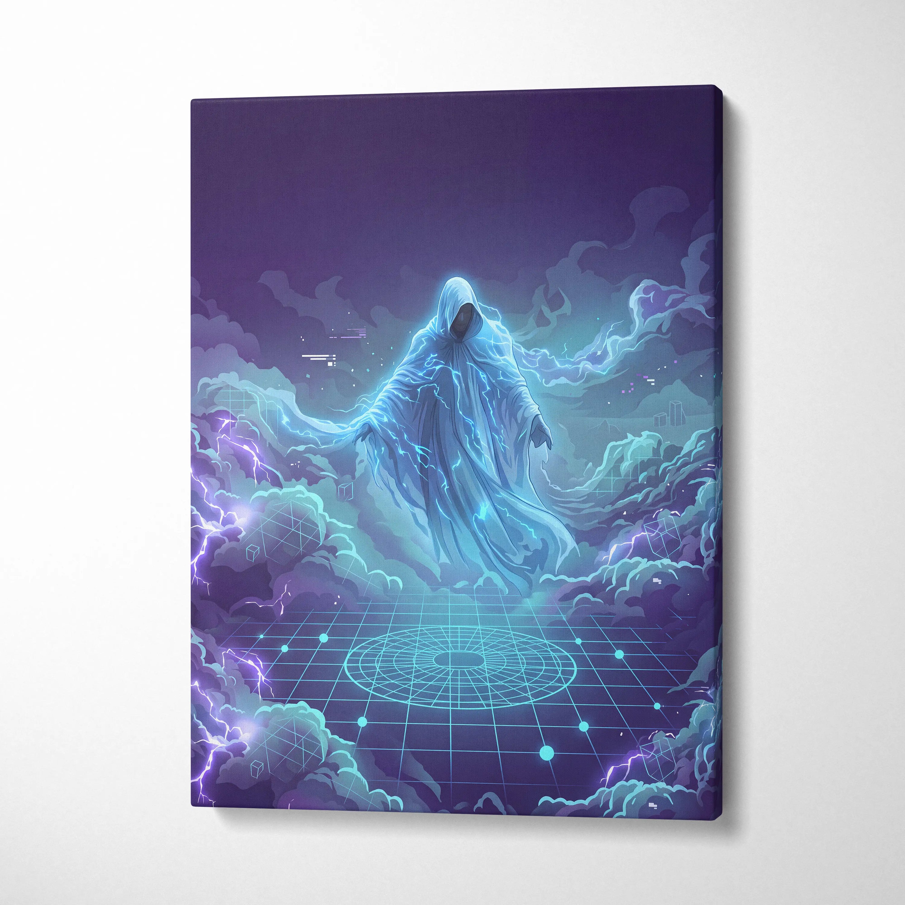 Vaporwave Neon Oracle Canvas - Vaporwave Oracle Neon Blue Purple Living Room Retrofuturism Mood Neon Wall Art Canvas