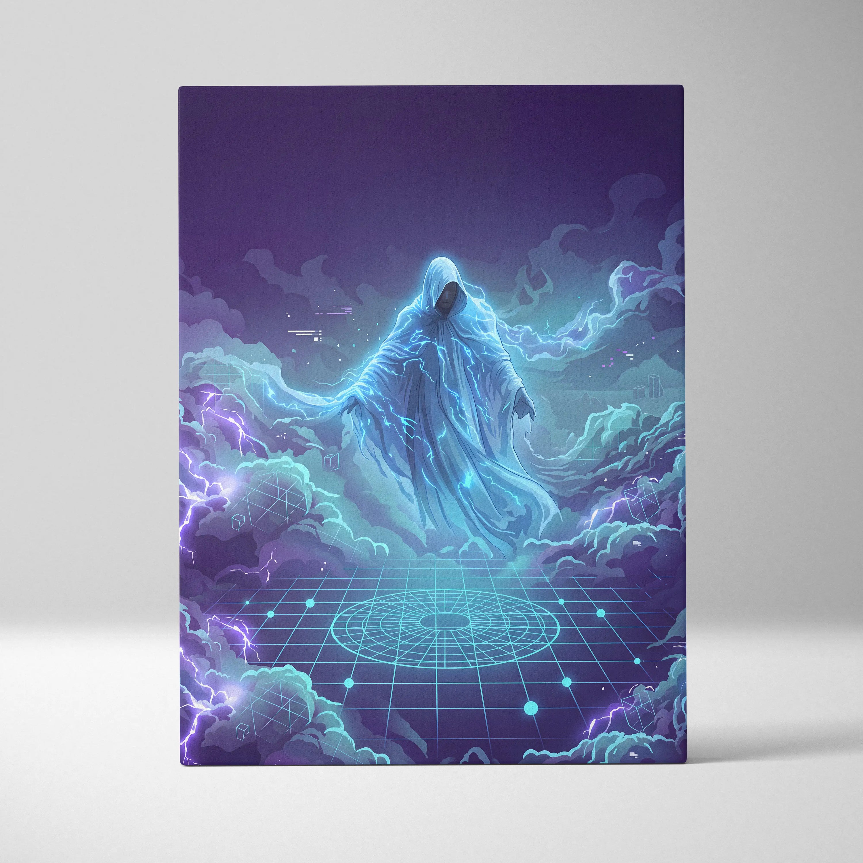 Vaporwave Neon Oracle Canvas - Vaporwave Oracle Neon Blue Purple Living Room Retrofuturism Mood Neon Wall Art Canvas