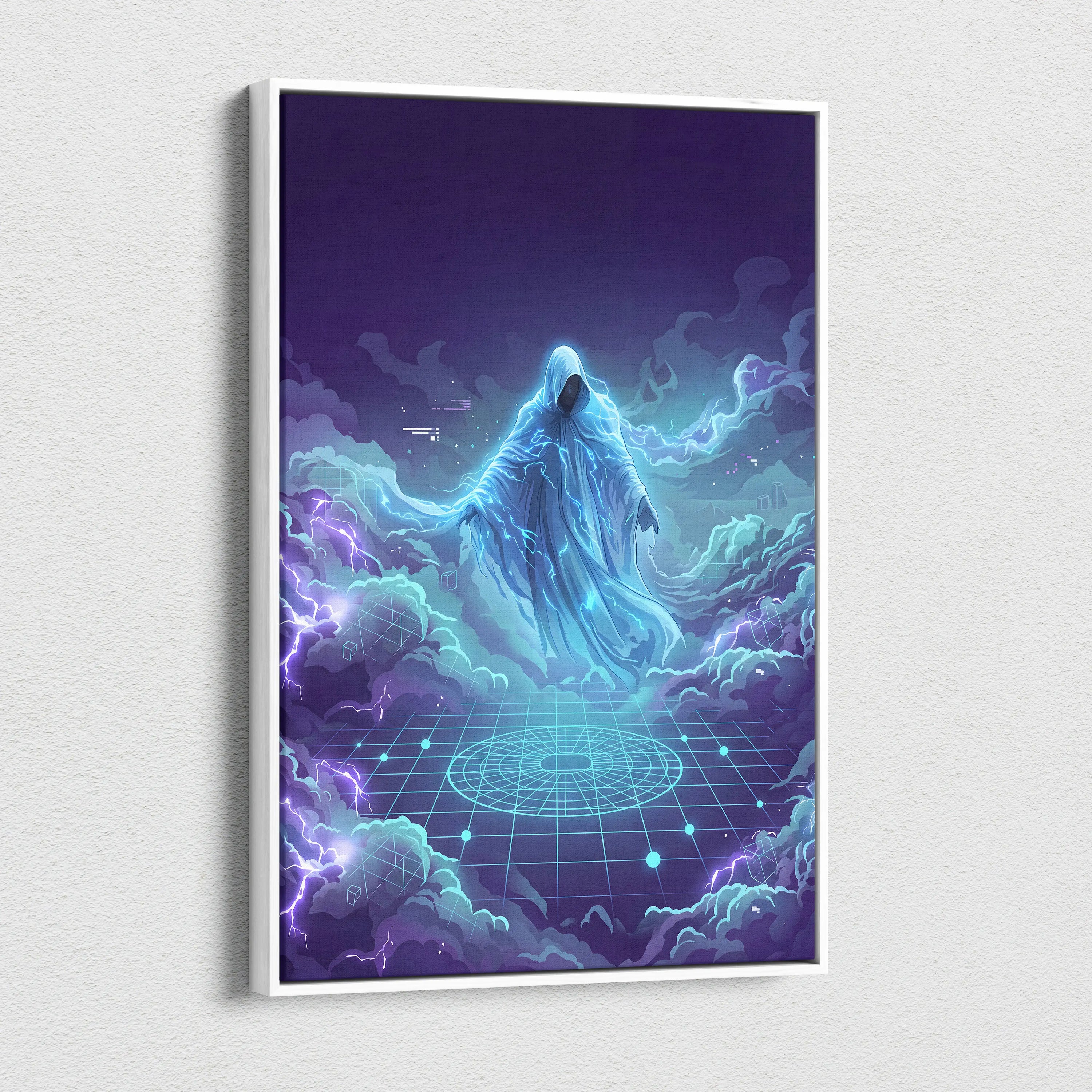 Vaporwave Neon Oracle Canvas - Vaporwave Oracle Neon Blue Purple Living Room Retrofuturism Mood Neon Wall Art Canvas