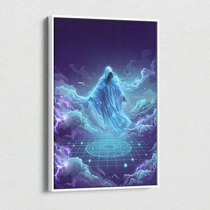 Vaporwave Neon Oracle Canvas - Vaporwave Oracle Neon Blue Purple Living Room Retrofuturism Mood Neon Wall Art Canvas