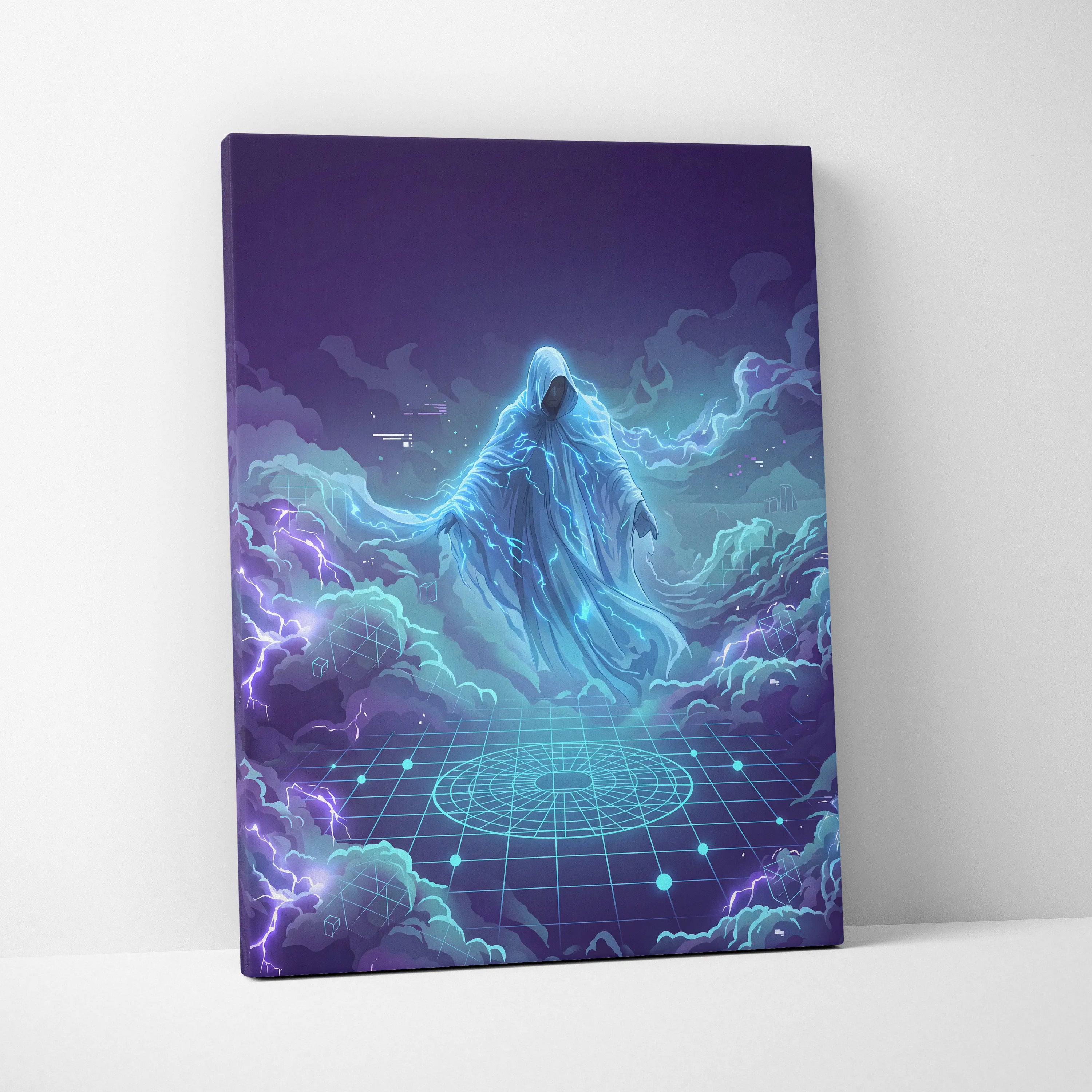 Vaporwave Neon Oracle Canvas - Vaporwave Oracle Neon Blue Purple Living Room Retrofuturism Mood Neon Wall Art Canvas